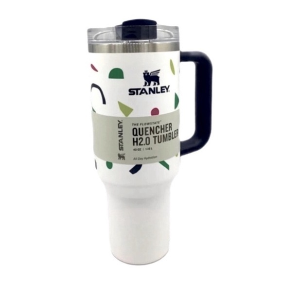 NWT Frost White Abstract Geos Stanley 40 oz Flowstate Tumbler with Clear Straw - Picture 1 of 9